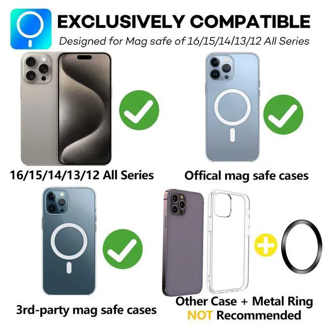 Alt view image 4 of 7 - Compatible with Mag Safe Car Mount Dashboard Magnetic 360° Adjustable Phone Holder Soft Rubber Front Compatible with iPhone 16/15/ 14/13/ 12/ Pro/Pro Max No Metal Plate Needed Since 2021