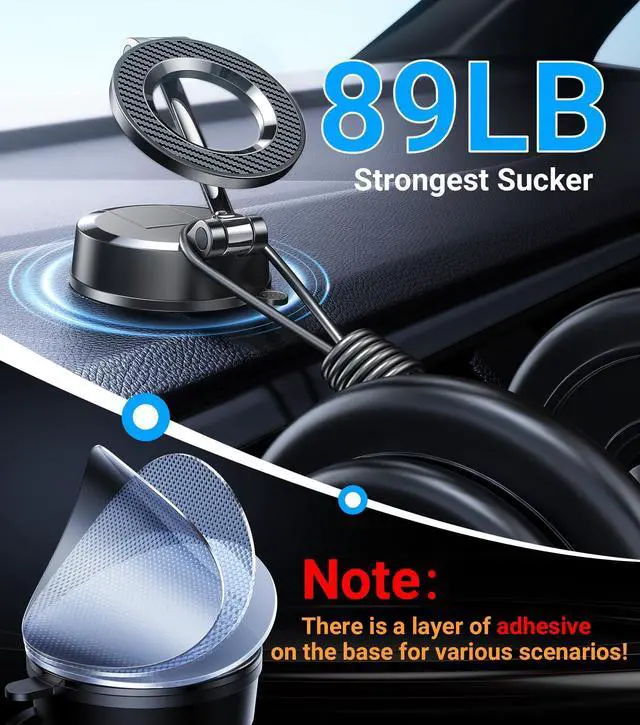 Alt view image 3 of 7 - for Magsafe Car MountPowerful SuctionMagnetic Phone Holder for Car Phone Holder Mount Suction Cup Phone Mount for Car Dashboard Windshield for iPhone 17 Pro Max 16 15 14 13 12Carbon Fiber