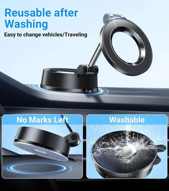 Alt view image 4 of 7 - for Magsafe Car MountPowerful SuctionMagnetic Phone Holder for Car Phone Holder Mount Suction Cup Phone Mount for Car Dashboard Windshield for iPhone 17 Pro Max 16 15 14 13 12Carbon Fiber