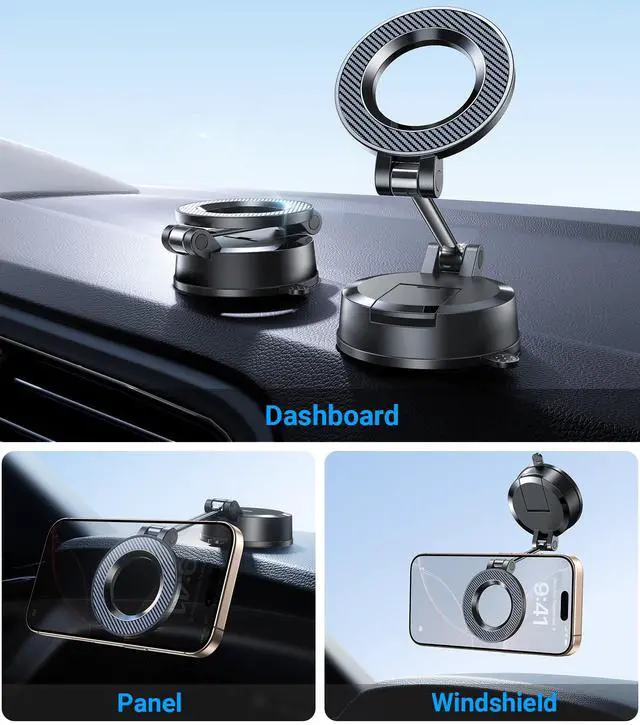 Alt view image 2 of 7 - for Magsafe Car MountPowerful SuctionMagnetic Phone Holder for Car Phone Holder Mount Suction Cup Phone Mount for Car Dashboard Windshield for iPhone 17 Pro Max 16 15 14 13 12Carbon Fiber