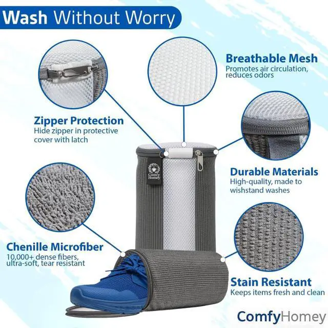 Alt view image 2 of 7 - ComfyHomey Shoe Laundry Bag Set: 2 Pack Shoe Washing Machine Bag + Reusable Dryer Mesh Bag | Durable, Tear-Resistant, Reinforced Zipper | 360° Clean for Sneakers, Tennis & Gym Shoes, Easy & Safe Wash
