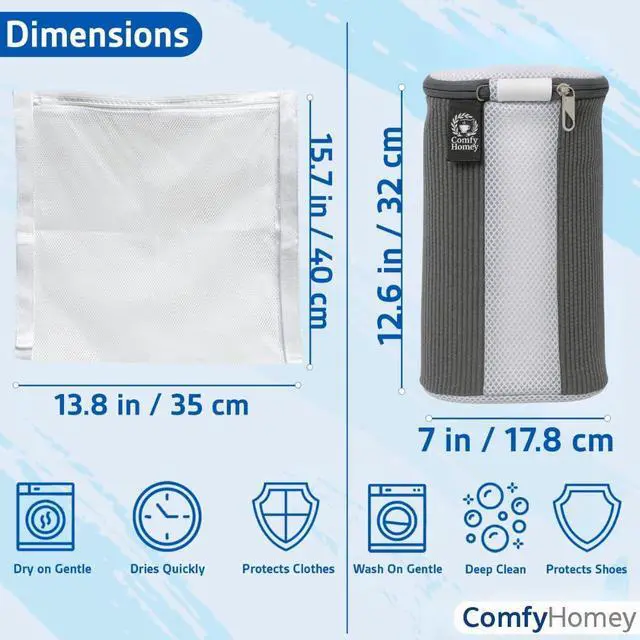 Alt view image 5 of 7 - ComfyHomey Shoe Laundry Bag Set: 2 Pack Shoe Washing Machine Bag + Reusable Dryer Mesh Bag | Durable, Tear-Resistant, Reinforced Zipper | 360° Clean for Sneakers, Tennis & Gym Shoes, Easy & Safe Wash