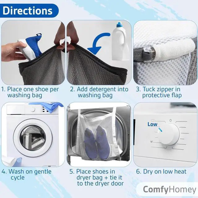 Alt view image 6 of 7 - ComfyHomey Shoe Laundry Bag Set: 2 Pack Shoe Washing Machine Bag + Reusable Dryer Mesh Bag | Durable, Tear-Resistant, Reinforced Zipper | 360° Clean for Sneakers, Tennis & Gym Shoes, Easy & Safe Wash