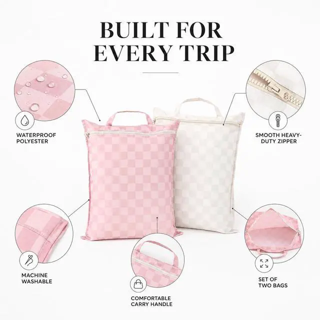 Alt view image 7 of 7 - Stylish Wet Dry Bags For Swimsuits Set of 2 - Large Waterproof Laundry Bags