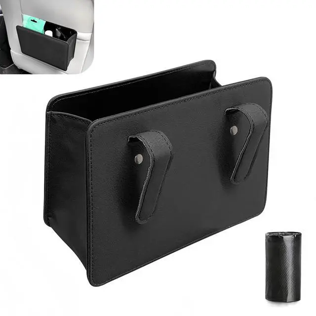 Main image of Car Trash Can, Multi-Function Open-Top Garbage Can, Foldable Hanging Mini Cars Storage Bag Container for Auto, Leather Car Organization Bag Back Seat for Auto, SUV, Truck (Black)