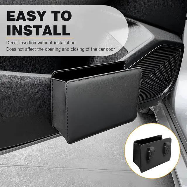 Alt view image 5 of 7 - Car Trash Can, Multi-Function Open-Top Garbage Can, Foldable Hanging Mini Cars Storage Bag Container for Auto, Leather Car Organization Bag Back Seat for Auto, SUV, Truck (Black)