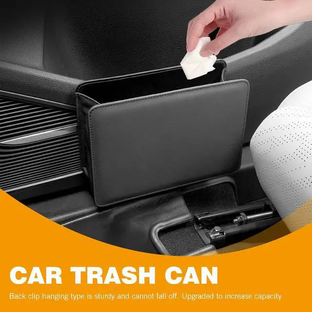 Alt view image 4 of 7 - Car Trash Can, Multi-Function Open-Top Garbage Can, Foldable Hanging Mini Cars Storage Bag Container for Auto, Leather Car Organization Bag Back Seat for Auto, SUV, Truck (Black)