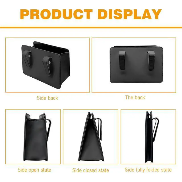 Alt view image 3 of 7 - Car Trash Can, Multi-Function Open-Top Garbage Can, Foldable Hanging Mini Cars Storage Bag Container for Auto, Leather Car Organization Bag Back Seat for Auto, SUV, Truck (Black)