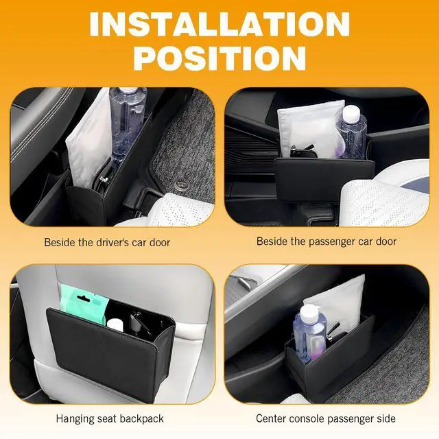 Alt view image 7 of 7 - Car Trash Can, Multi-Function Open-Top Garbage Can, Foldable Hanging Mini Cars Storage Bag Container for Auto, Leather Car Organization Bag Back Seat for Auto, SUV, Truck (Black)