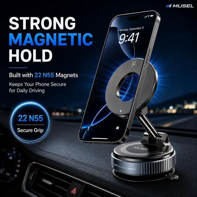 Alt view image 2 of 7 - Magnetic Car Phone Holder for MagSafe, Nanogel Mount for iPhone 17-12