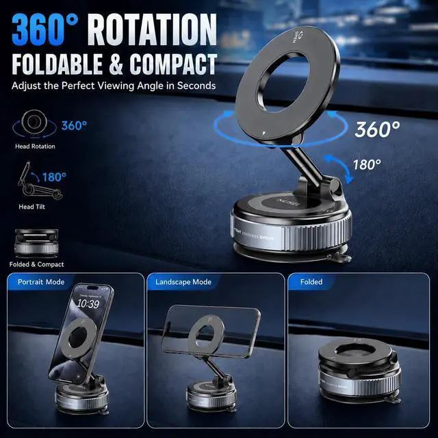 Alt view image 5 of 7 - Magnetic Car Phone Holder for MagSafe, Vacuum Mount for iPhone 17-12