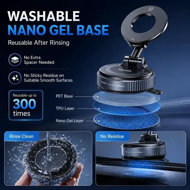 Alt view image 4 of 7 - Magnetic Car Phone Holder for MagSafe, Nanogel Mount for iPhone 17-12