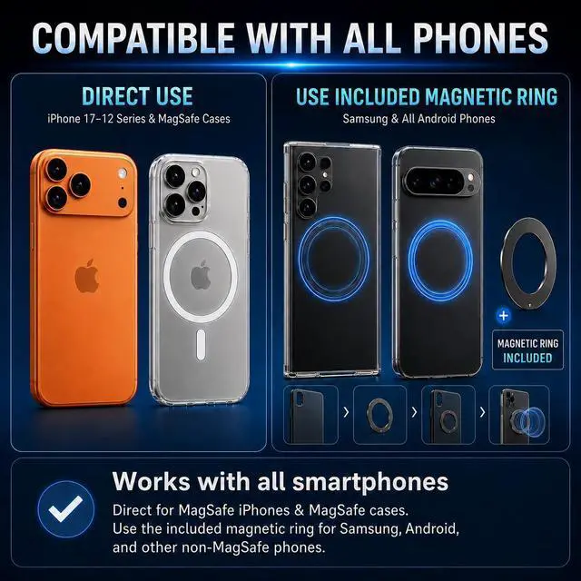 Alt view image 7 of 7 - Magnetic Car Phone Holder for MagSafe, Vacuum Mount for iPhone 17-12