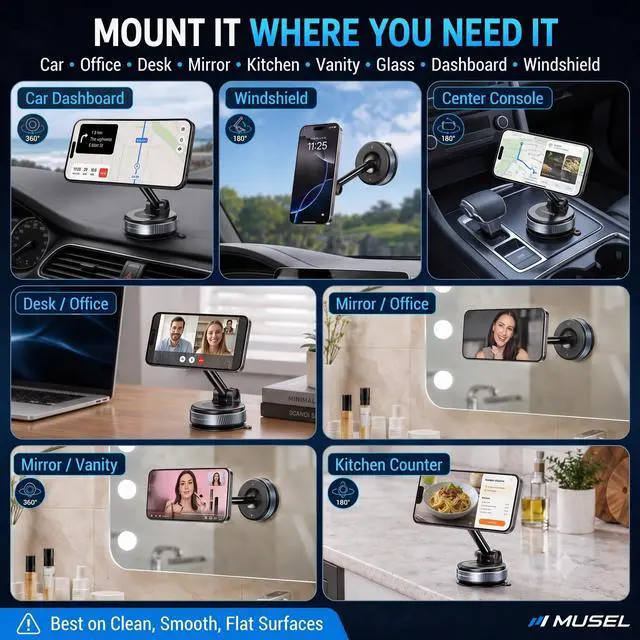 Alt view image 6 of 7 - Magnetic Car Phone Holder for MagSafe, Vacuum Mount for iPhone 17-12
