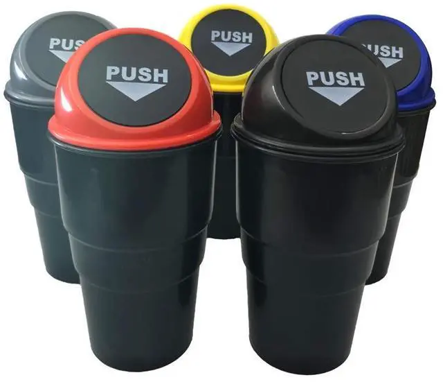 Alt view image 4 of 6 - Automotive Cup Holder Trash Can, Mini Car Garbage Can Vehicle Rubbish Bins with Lid for Car Office Home Bedroom Desk (Grey)