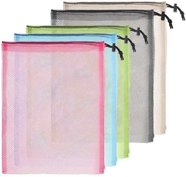 Main image of 6 Pcs 11 x 15 Inch Nylon Mesh Drawstring Laundry Bags, Mesh Stuff Sacks with Cord Lock Closure, Breathable, Large Capacity, Multicolor for Travel, Gym, Home