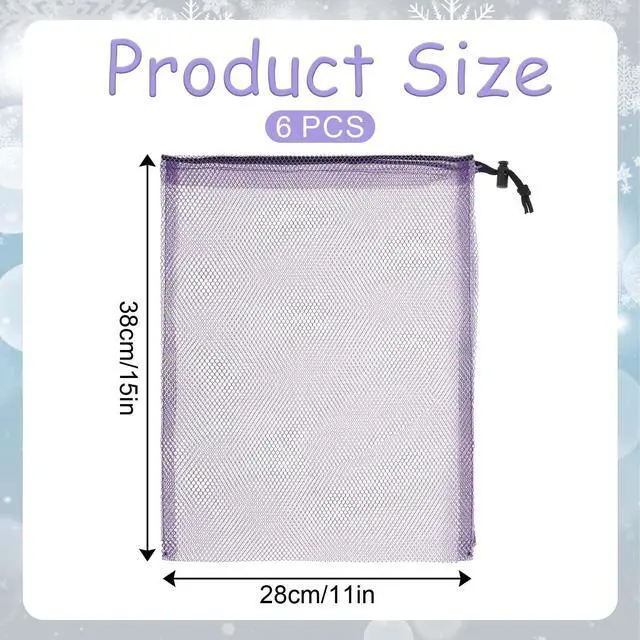 Alt view image 2 of 7 - 6 Pcs 11 x 15 Inch Nylon Mesh Drawstring Laundry Bags, Mesh Stuff Sacks with Cord Lock Closure, Breathable, Large Capacity, Multicolor for Travel, Gym, Home