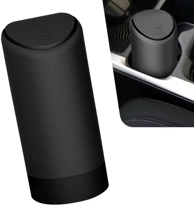 Main image of 1 PC Car Trash Can with Lid, Soft and Durable Silicone Auto Cup Holder, 2.55inch x 6.29inch Portable Waterproof Small Trash Can with Lid, Suitable for Most Cars, SUVs and Trucks (Black)