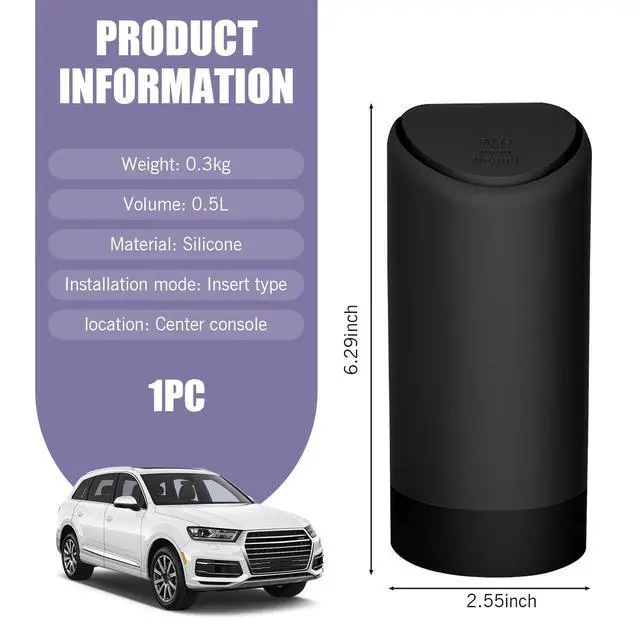 Alt view image 2 of 6 - 1 PC Car Trash Can with Lid, Soft and Durable Silicone Auto Cup Holder, 2.55inch x 6.29inch Portable Waterproof Small Trash Can with Lid, Suitable for Most Cars, SUVs and Trucks (Black)