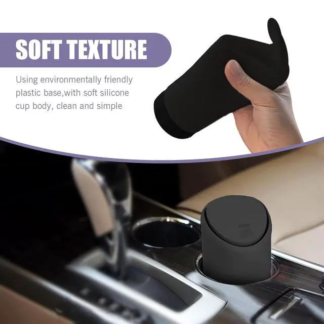 Alt view image 4 of 6 - 1 PC Car Trash Can with Lid, Soft and Durable Silicone Auto Cup Holder, 2.55inch x 6.29inch Portable Waterproof Small Trash Can with Lid, Suitable for Most Cars, SUVs and Trucks (Black)