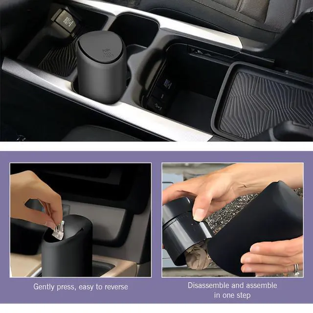 Alt view image 5 of 6 - 1 PC Car Trash Can with Lid, Soft and Durable Silicone Auto Cup Holder, 2.55inch x 6.29inch Portable Waterproof Small Trash Can with Lid, Suitable for Most Cars, SUVs and Trucks (Black)