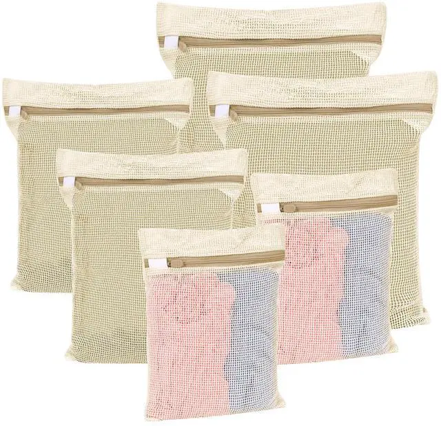 Main image of 6-Piece Bag, Durable Cotton Mesh Laundry Bag, Protective Zipper, Gentle Wash Bags for Clothes, Underwear, Bras, Socks - Machine Wash & Travel Organizer Set