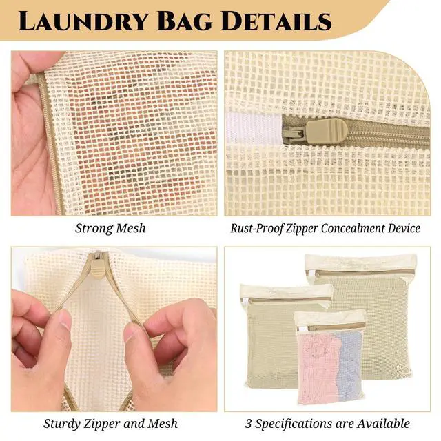 Alt view image 3 of 7 - 6-Piece Bag, Durable Cotton Mesh Laundry Bag, Protective Zipper, Gentle Wash Bags for Clothes, Underwear, Bras, Socks - Machine Wash & Travel Organizer Set