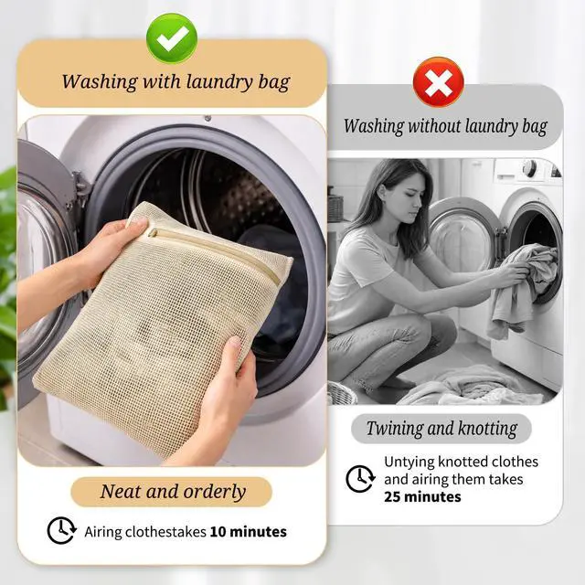 Alt view image 4 of 7 - 6-Piece Bag, Durable Cotton Mesh Laundry Bag, Protective Zipper, Gentle Wash Bags for Clothes, Underwear, Bras, Socks - Machine Wash & Travel Organizer Set
