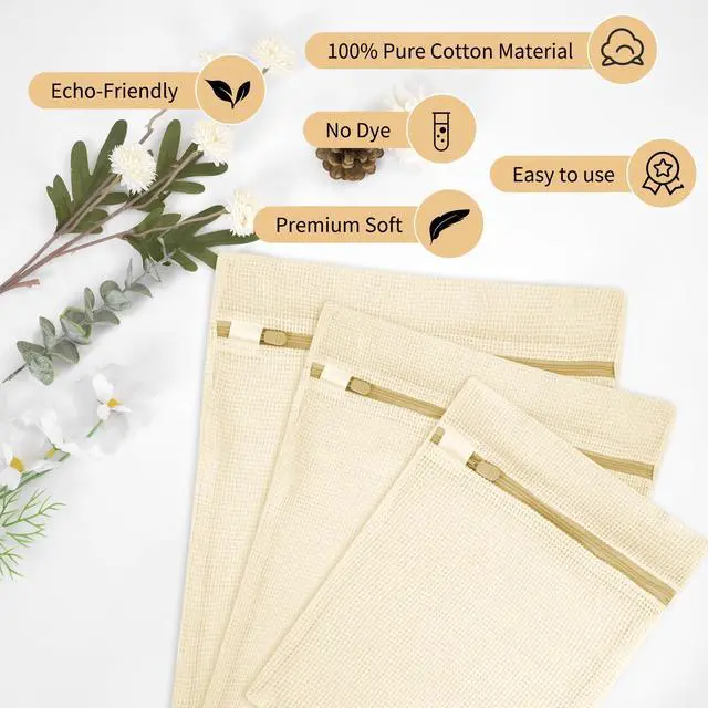 Alt view image 5 of 7 - 6-Piece Bag, Durable Cotton Mesh Laundry Bag, Protective Zipper, Gentle Wash Bags for Clothes, Underwear, Bras, Socks - Machine Wash & Travel Organizer Set