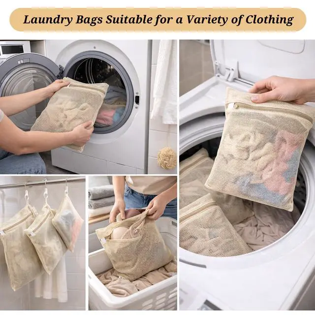 Alt view image 6 of 7 - 6-Piece Bag, Durable Cotton Mesh Laundry Bag, Protective Zipper, Gentle Wash Bags for Clothes, Underwear, Bras, Socks - Machine Wash & Travel Organizer Set