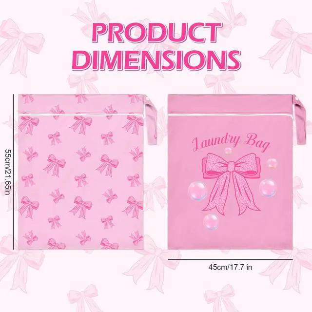 Alt view image 5 of 7 - 2 Pcs Large Travel Laundry Bags Waterproof Wet Dry Bag, Washable Dirty Clothes Bags for TravelDrawstring, Bathing Suit, Workout, Gym Clothes Laundry, Swimming Pool & College Dorm, Pink Bow