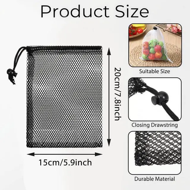 Alt view image 2 of 7 - 6 Pcs Small Mesh Drawstring Bag, 6 X 8 Inch Polyester Mesh Storage Bags Mini Net Bag Small Travel Stuff Bags for Laundry Travel Beach Toys Fruit (Black and White)
