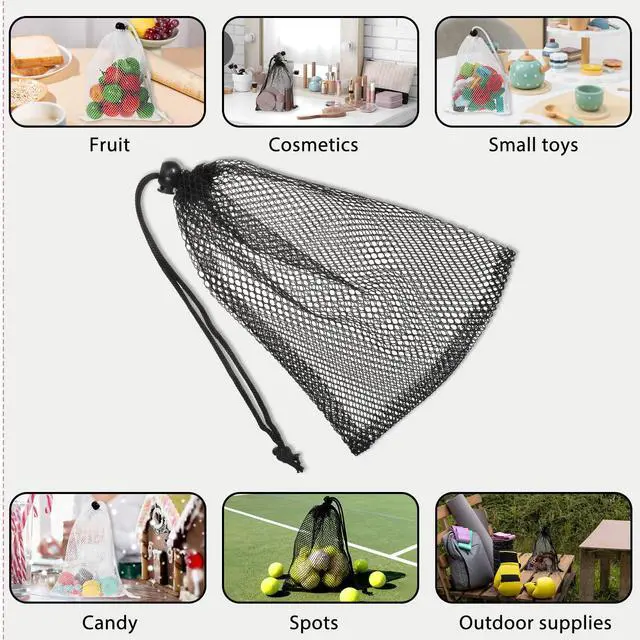 Alt view image 5 of 7 - 6 Pcs Small Mesh Drawstring Bag, 6 X 8 Inch Polyester Mesh Storage Bags Mini Net Bag Small Travel Stuff Bags for Laundry Travel Beach Toys Fruit (Black and White)