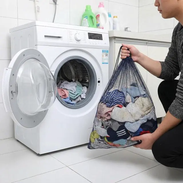 Alt view image 6 of 7 - 5 Pcs Mesh Drawstring Bag with Lock, Colorful Net Bag Large Mesh Laundry Bags Nylon Storage Bags for Stuff Sack Pouch Pool Beach Bath Organizer Gym Swim Produce Gift 15.7 X 13.7 Inch