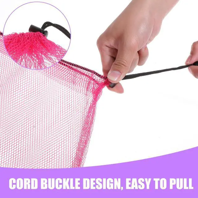 Alt view image 5 of 7 - 5 Pcs Mesh Drawstring Bag with Lock, Colorful Net Bag Large Mesh Laundry Bags Nylon Storage Bags for Stuff Sack Pouch Pool Beach Bath Organizer Gym Swim Produce Gift 15.7 X 13.7 Inch