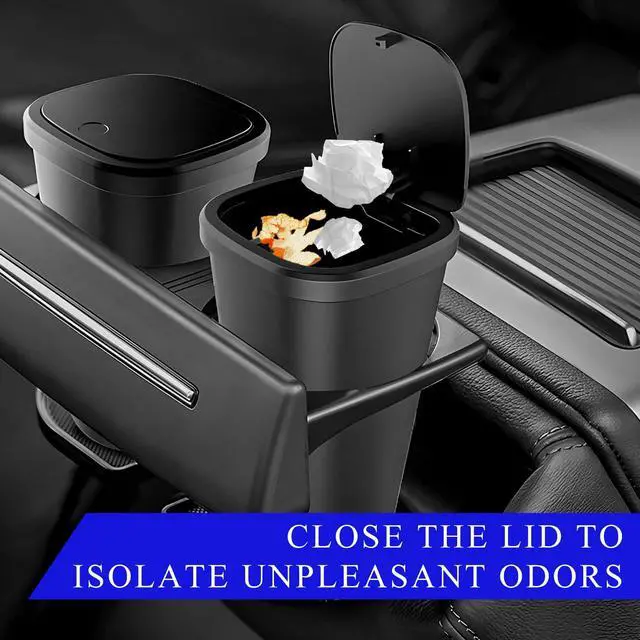 Alt view image 4 of 6 - Car Trash Can with Lid, Mini Car Cup Holder Garbage Organizer with 30 Trash Bags, Leakproof & Waterproof Garbage Can Bin for Vehicle Office Home, Universal Car Accessories