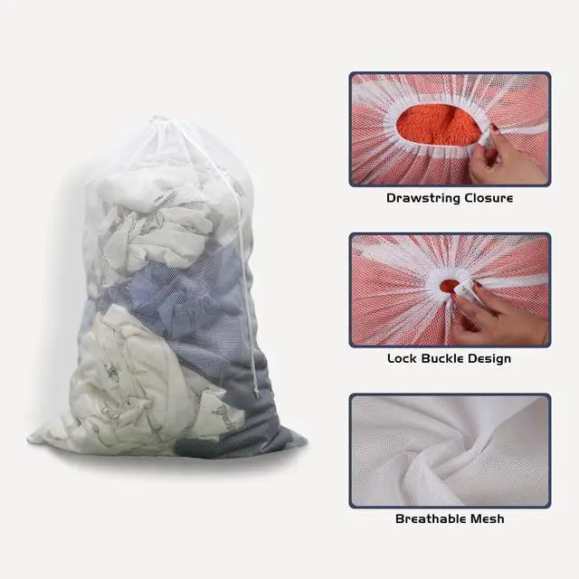 Alt view image 2 of 7 - 2-Pack Large Mesh Laundry Bag, 24x36 Inch White