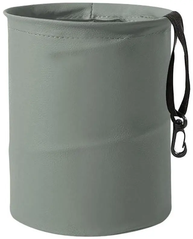 Main image of Collapsible Trash Can Car Garbage Bag - Leather Pop-up Car Trash Bin with Elastic Band - Hanging Foldable Garbage Can Vehicle Waste Basket Bin - Double-Layer Washable Bag for Cars Camping (Grey)