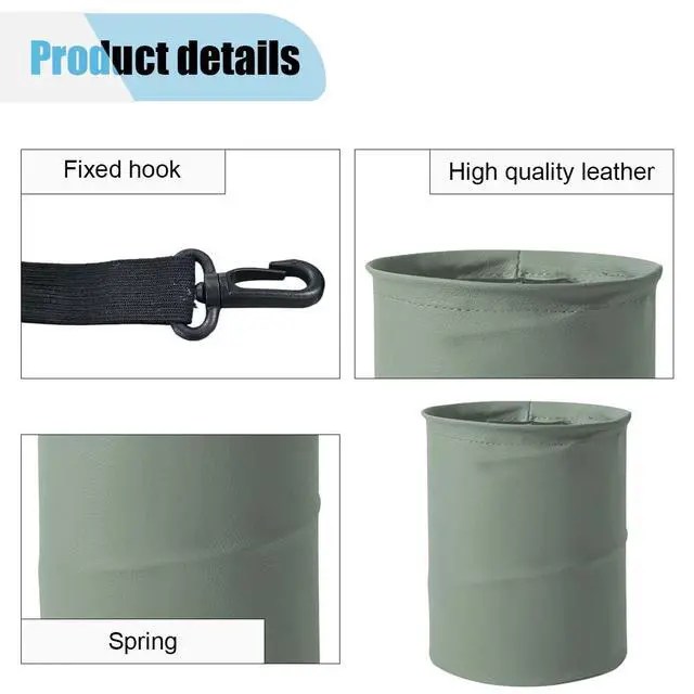 Alt view image 6 of 7 - Collapsible Trash Can Car Garbage Bag - Leather Pop-up Car Trash Bin with Elastic Band - Hanging Foldable Garbage Can Vehicle Waste Basket Bin - Double-Layer Washable Bag for Cars Camping (Grey)