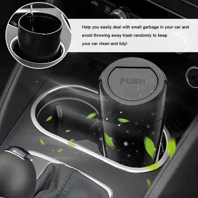 Alt view image 4 of 6 - Car Trash Can Bin with Lid, Leakproof Mini Cup Holder Garbage Bin Portable Storage Container, Multipurpose Cup Type Dustbin Interior Organizer for Vehicle Home Office (Black)