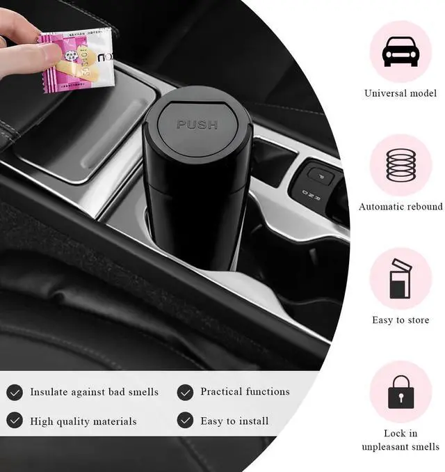 Alt view image 5 of 6 - Car Trash Can Bin with Lid, Leakproof Mini Cup Holder Garbage Bin Portable Storage Container, Multipurpose Cup Type Dustbin Interior Organizer for Vehicle Home Office (Black)