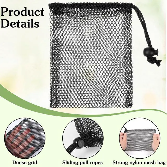 Alt view image 4 of 7 - 10pcs Small Mesh Bags Drawstring, Black Mesh Bags Drawstring, 7.8" X 5.9"Mini Nylon Net Bag with Cord Lock for Travel Laundry Stuff Organizing Storage Bag