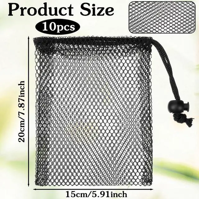 Alt view image 2 of 7 - 10pcs Small Mesh Bags Drawstring, Black Mesh Bags Drawstring, 7.8" X 5.9"Mini Nylon Net Bag with Cord Lock for Travel Laundry Stuff Organizing Storage Bag