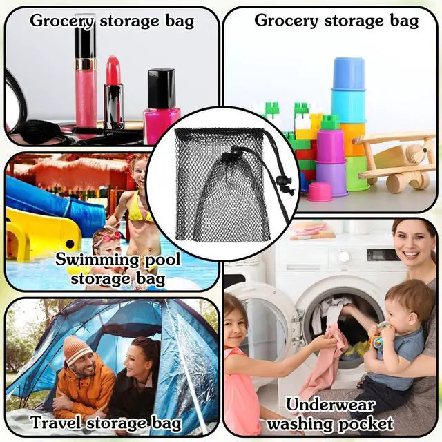 Alt view image 3 of 7 - 10pcs Small Mesh Bags Drawstring, Black Mesh Bags Drawstring, 7.8" X 5.9"Mini Nylon Net Bag with Cord Lock for Travel Laundry Stuff Organizing Storage Bag