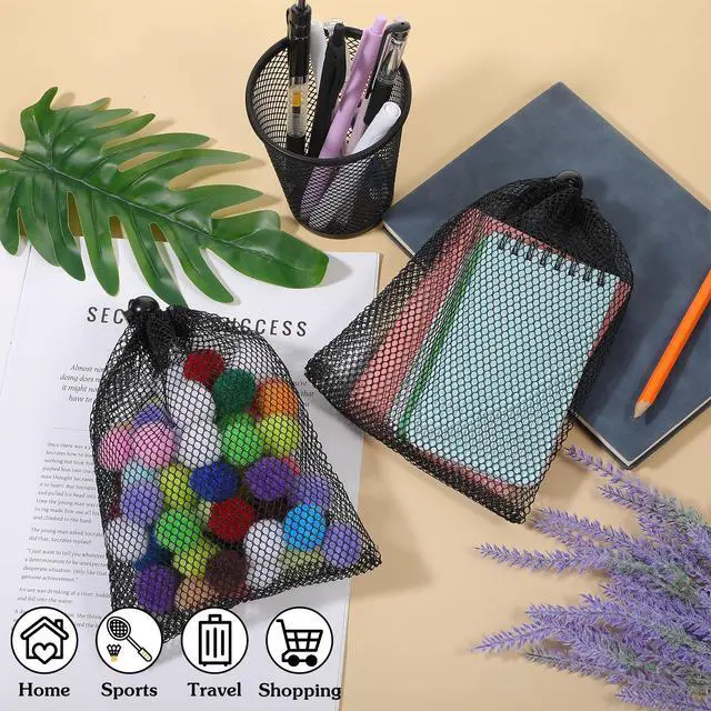 Alt view image 6 of 7 - 10pcs Small Mesh Bags Drawstring, Black Mesh Bags Drawstring, 7.8" X 5.9"Mini Nylon Net Bag with Cord Lock for Travel Laundry Stuff Organizing Storage Bag