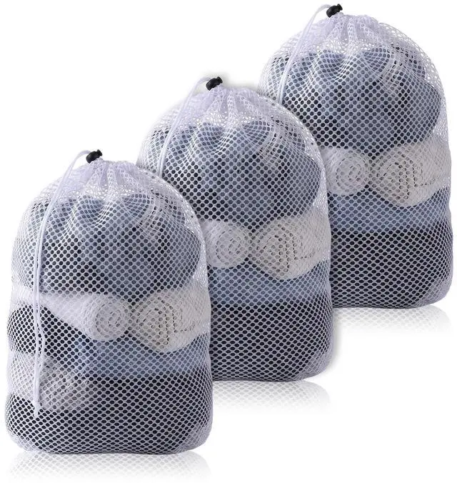 Main image of 3 Pcs Small Mesh Laundry Bags with Drawstring, 12"×16" Travel Nylon Laundry