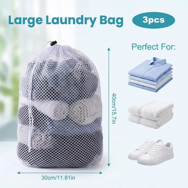 Alt view image 2 of 7 - 3 Pcs Small Mesh Laundry Bags with Drawstring, 12"×16" Travel Nylon Laundry