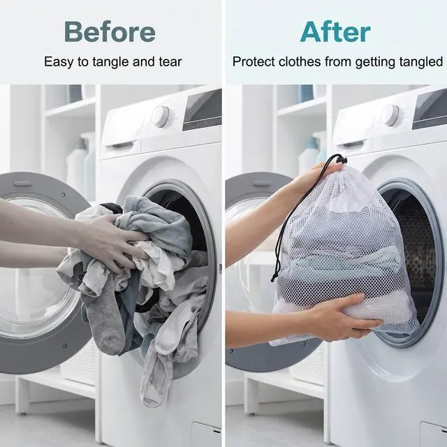 Alt view image 5 of 7 - 3 Pcs Small Mesh Laundry Bags with Drawstring, 12"×16" Travel Nylon Laundry