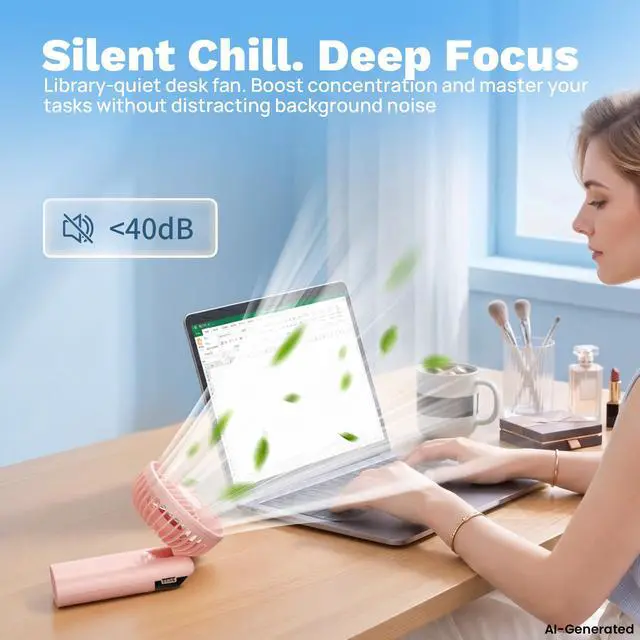 Alt view image 6 of 7 - Handheld Fan Rechargeable, Portable Mini Fan with 3000mAh Battery, Up to 10H Runtime, 180° Foldable Personal Fan, USB Travel Fan for Pocket, Office, Bedroom, Camping