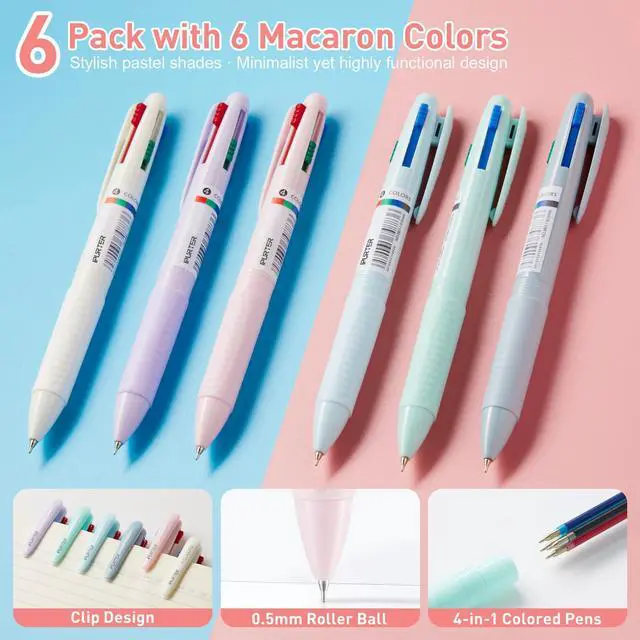 Alt view image 2 of 7 - 6-Pack 4-Color Gel Pens, 0.5mm Fine Point, Quick-Dry Ink, Soft Grip